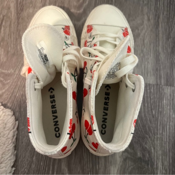 Converse Women's Cherry Pattern High-Top Sneakers - White and Red - Picture 4 of 9